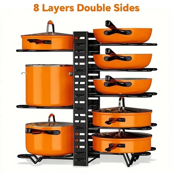 Organisateur de casseroles à 8 niveaux pour gagner de la place - Support en métal durable pour casse