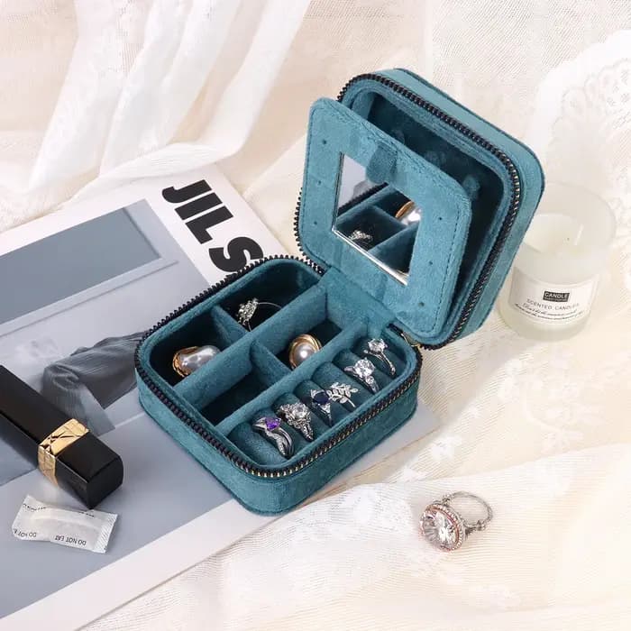 Boîte à bijoux en velours losange avec miroir pour femmes