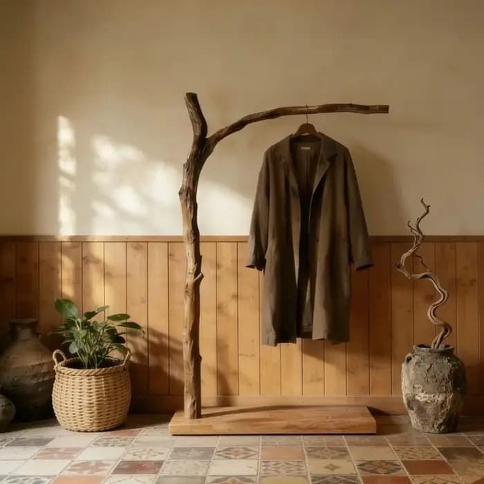 Porte-vêtements de luxe en bois pour salon