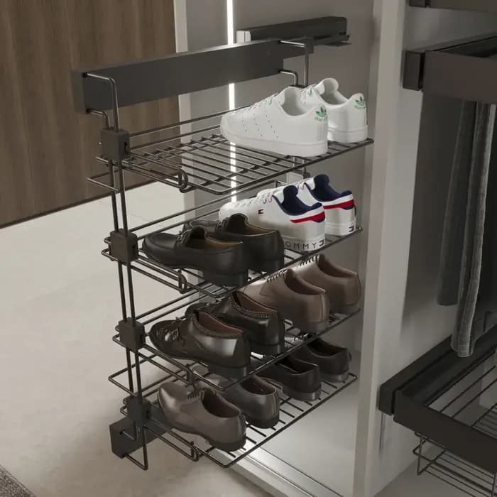 Emuca Espagne Étagère à chaussures latérale amovible en acier titane quartz droit pour armoires et dressings