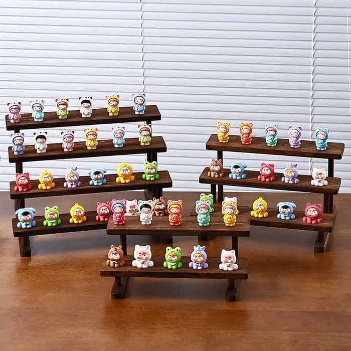 Étagère de présentation rustique en bois à 4 niveaux pour objets de collection