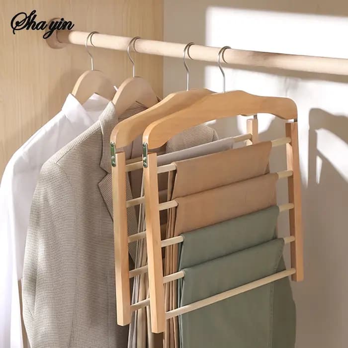 Porte-pantalons multifonctionnel en bois massif