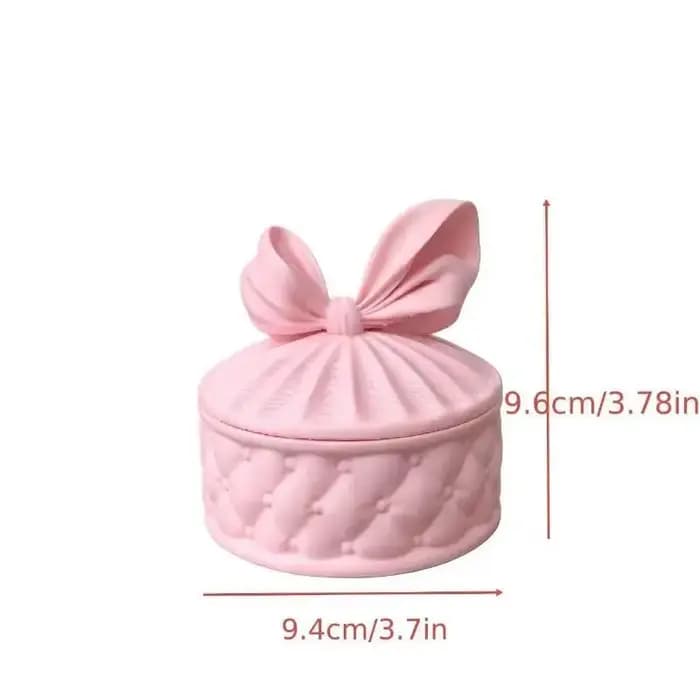 Boîte de rangement pour bijoux de style girly avec nœud, boîte à bijoux ronde anti-poussière, excellent cadeau de décoration de bureau, convient aux filles.