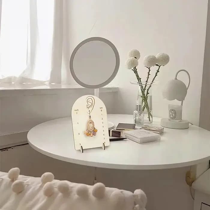 Présentoir de mesure pour boucles d'oreilles, organisateur en bois pour bijoux avec arche de mesure