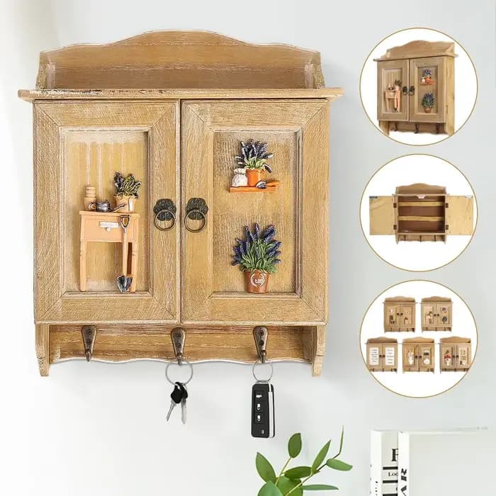 Pour la maison salon décor rétro en bois Double portes boîte à clés organisateur support 9 crochets clé armoire