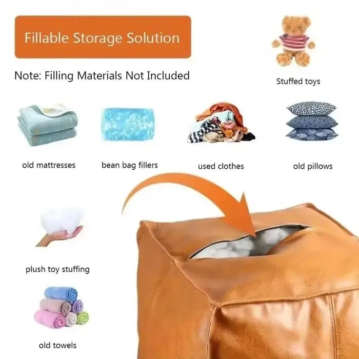 Pouf ottoman de luxe léger antidérapant en cuir PU imperméable sans rembourrage