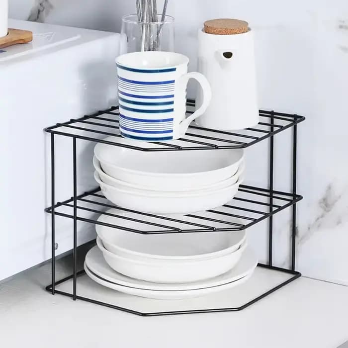 Étagère d'angle de rangement de cuisine, Pot d'assaisonnement, bol, plat, verres, organisateur de comptoir, support de maquillage cosmétique amovible à 3 niveaux