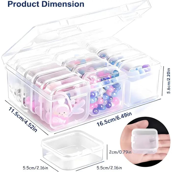 Boîte de rangement en plastique transparente multi-compartiments pour perles — Couvercle à charnière avec design