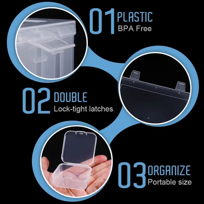 Petite boîte de rangement de perles en plastique transparent avec couvercle à charnière