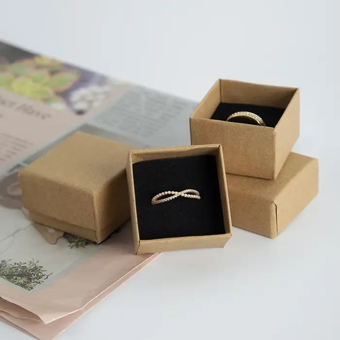 24 pièces 4x4x3cm bague bijoux Kraft boîte marron organisateur Carton
