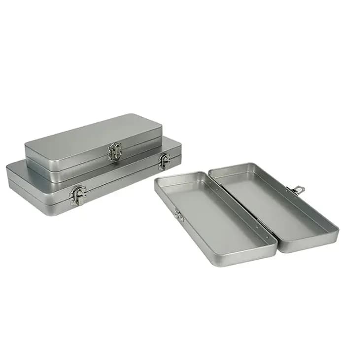 Boîte rectangulaire en métal gris argenté durable avec couvercle - Idéale pour ranger les factures