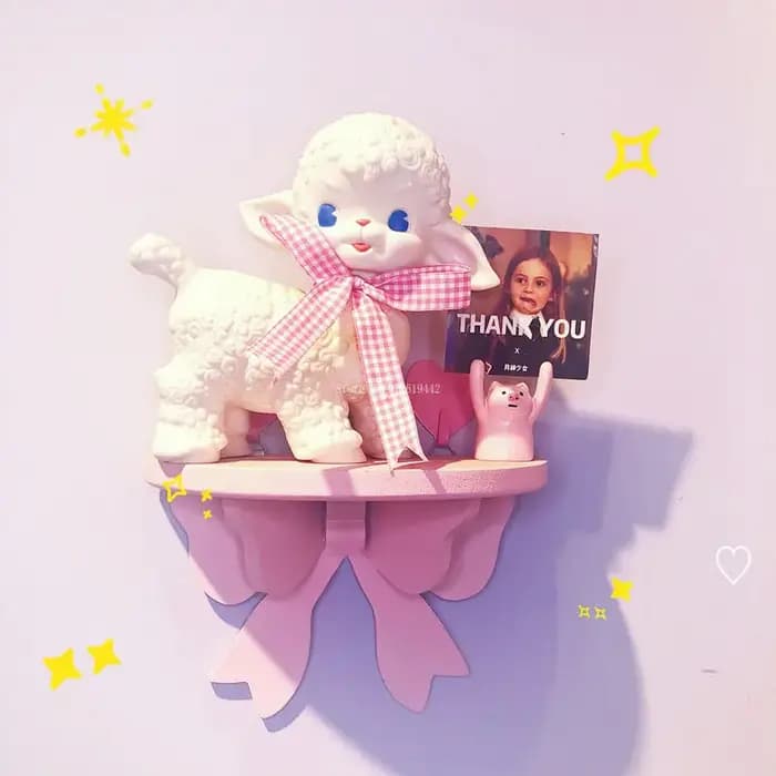 Étagères de chambre à coucher à nœud rose Kawaii japonais, rangement mural en bois cosmétique, décoration de chambre à cœur girly T1, étagère murale