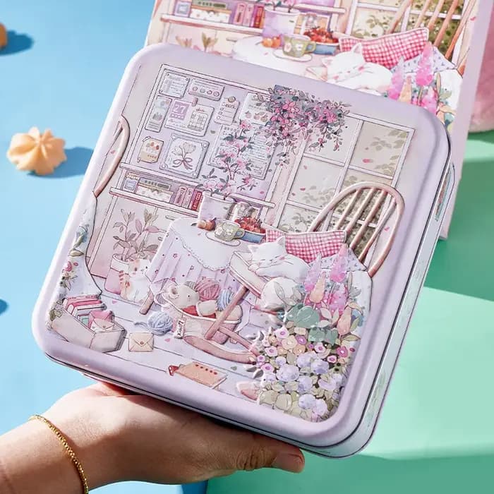 Boîte de rangement en métal de lapin d'ours mignon