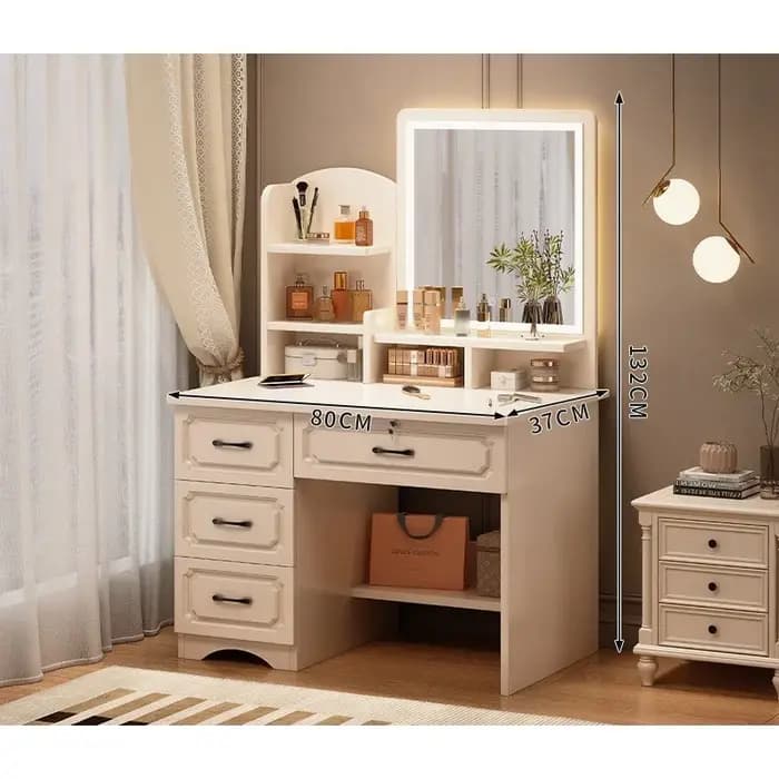 Table de toilette pour petit appartement avec miroir, rangement intégré, table de maquillage, style moderne simple européen, chambre principale