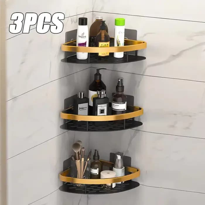HOShelves-Étagère flottante murale en aluminium, caddie d'angle de douche, étagère de rangement, pas