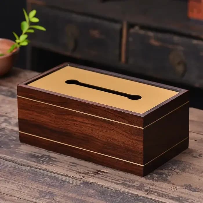 Boîte à mouchoirs en ébène avec incrustation de laiton, boîte de rangement en bois massif de Style chinois, accessoire décoratif rétro haut de gamme pour la maison