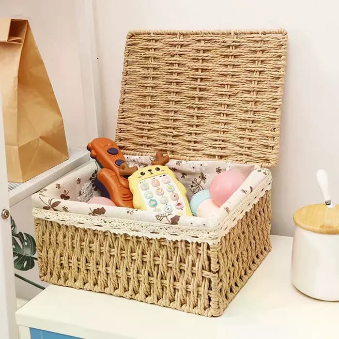 Boîte de rangement en rotin tressé pour jouets