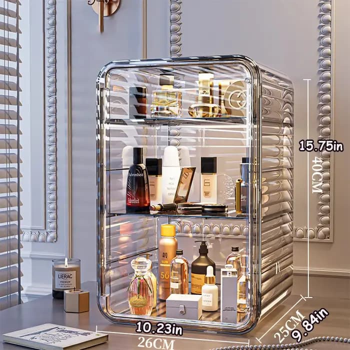 Boîte de rangement de maquillage multi-couches élégante avec couvercle magnétique et design anti-poussière — Convient