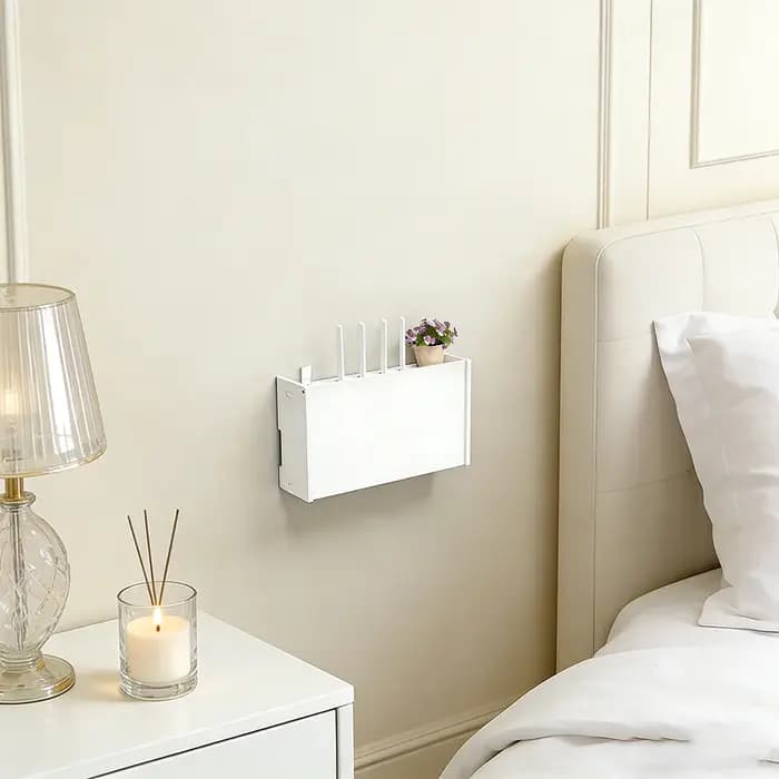Boîte de rangement murale en PVC blanc pour routeur