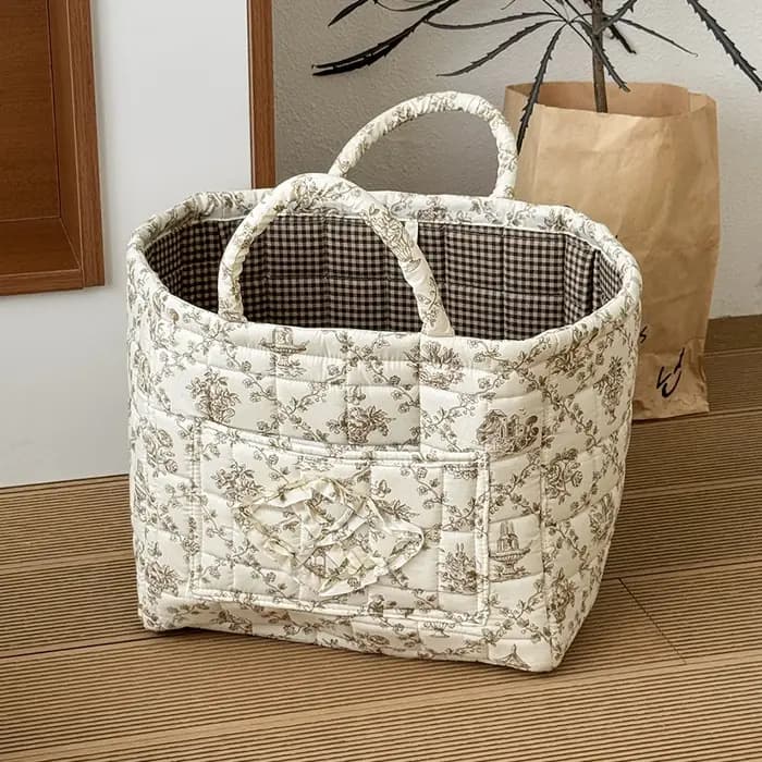Panier de rangement Airfriend vintage à motif floral avec poignée