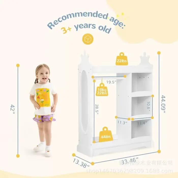 Armoire de rangement en bois Montessori rose pour enfants, petite taille, pour vêtements de filles,