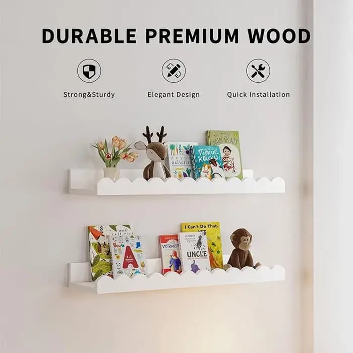Lot de 2 étagères murales ondulées en bois pour chambre, rangement mural, organisateur de jouets, li