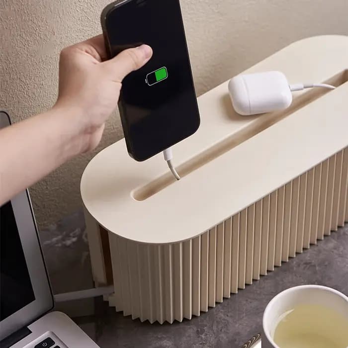 Boîte organisatrice de prises domestiques avec couvercle pour bureau à domicile - Cache-câbles multifonctionnel pour
