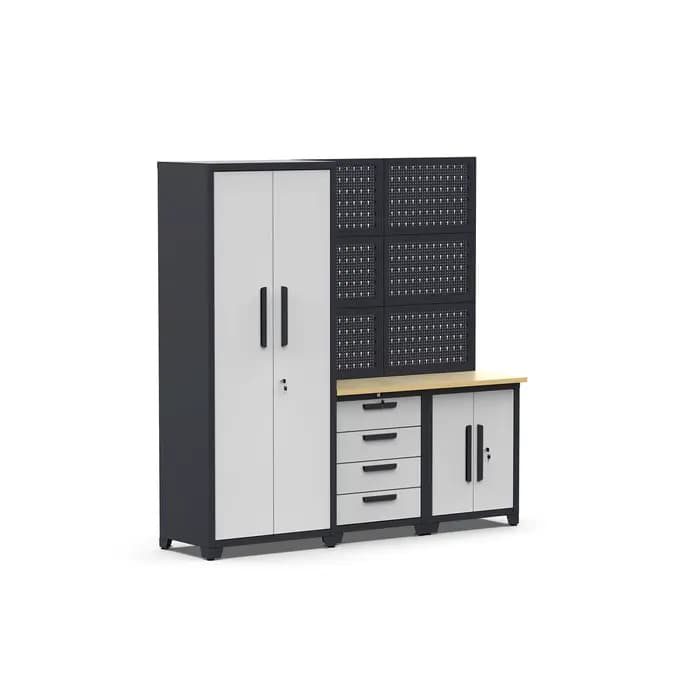 Système d'armoires d'atelier robustes modulaires | Poste de travail professionnelle de stockage de garage avec boîte à