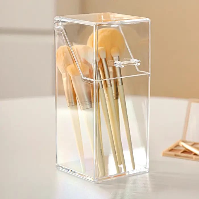 Boîte de rangement pour pinceaux de maquillage, support de rangement multifonctionnel simple et tran