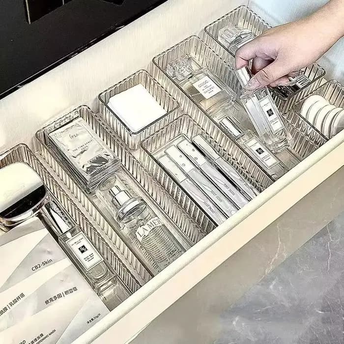 Plateaux de rangement modulaires transparents pour maquillage