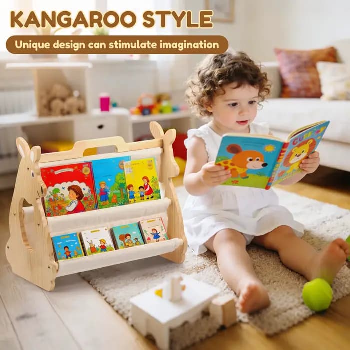 Étagère à livres pour enfants en bois Montessori avec poignée de transport