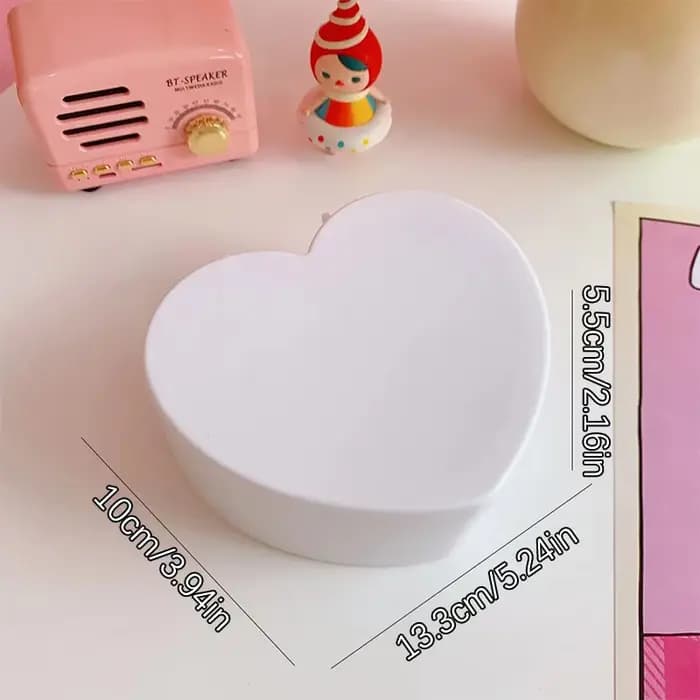 Boîte de rangement pour bijoux en forme de cœur pour filles avec miroir, rose et blanc, en plastique, organisateur de bracelets et d'élastiques à cheveux, présentoir de bijoux pour tiroir ou bureau de