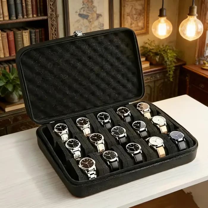1 boîte de rangement luxueuse pour montres avec 15 emplacements