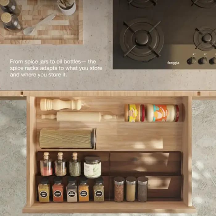 Organisateur d'épices en bois d'acacia pour armoire - Insert de tiroir à épices