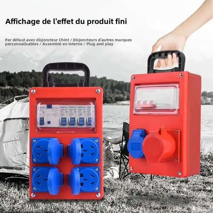 Boîte de distribution électrique portable étanche pour extérieur