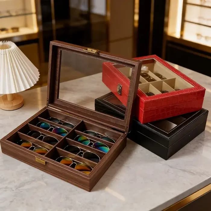 Boîte de rangement pour lunettes de soleil en cuir