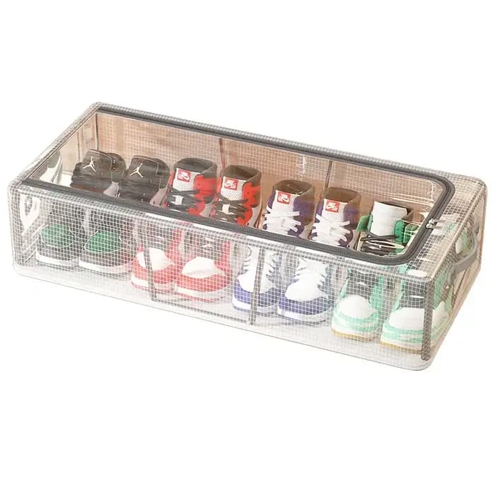Boîte de rangement à chaussures pliable et hermétique avec porte transparente visible