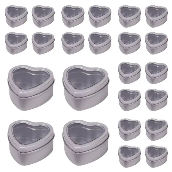 Petites boîtes en fer blanc en forme de cœur, avec couvercle et fenêtre, Kit organisateur de bonbons