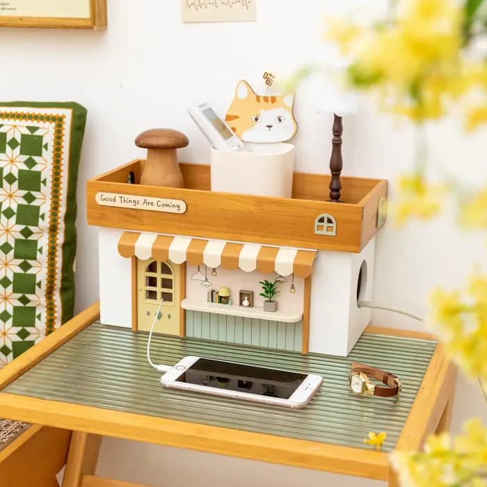 Boîte de rangement pour câbles en bois double couche