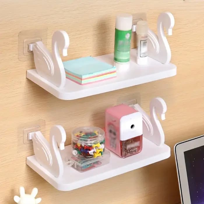 1 étagère murale en forme de cygne, un support de rangement polyvalent adapté aux salles de bain, cuisines et bureaux.