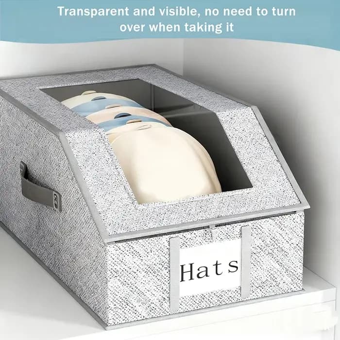 Boîte de rangement pour chapeaux avec fenêtre transparente Organisateur pliable pour accessoires chapeau anti-poussière