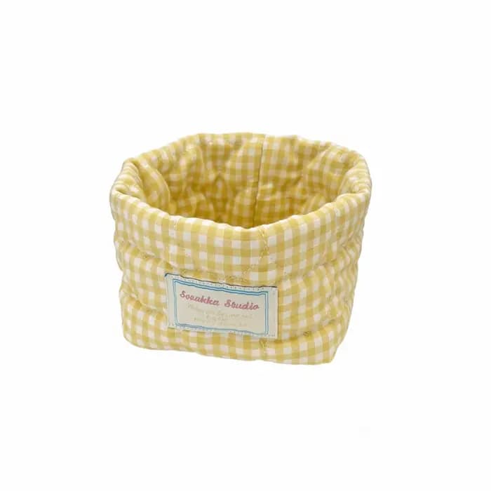 Panier de rangement en tissu à carreaux et rayures, lavable, pour articles divers ménagers, empilabl