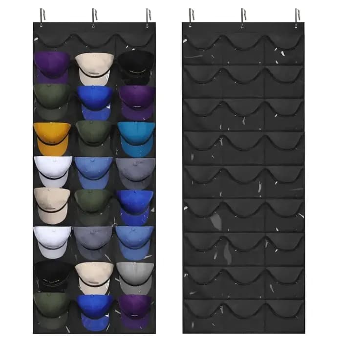 Organisateur de rangement pour chapeaux avec 27 poches transparentes