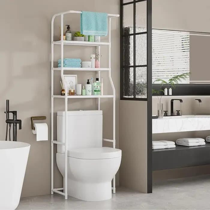 Étagère de rangement au-dessus des toilettes