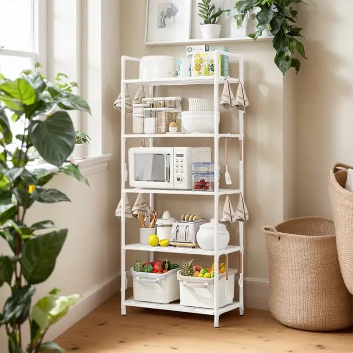 Étagère à 5 niveaux, support de rangement réglable, capacité de 66 lb, étagère sur pied pour cuisine, garde-manger, placard, salle de bain, garage à linge