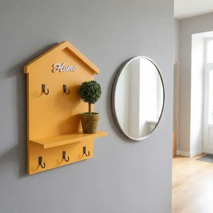 Porte-clés mural créatif en bois avec 5 crochets et trou de suspension