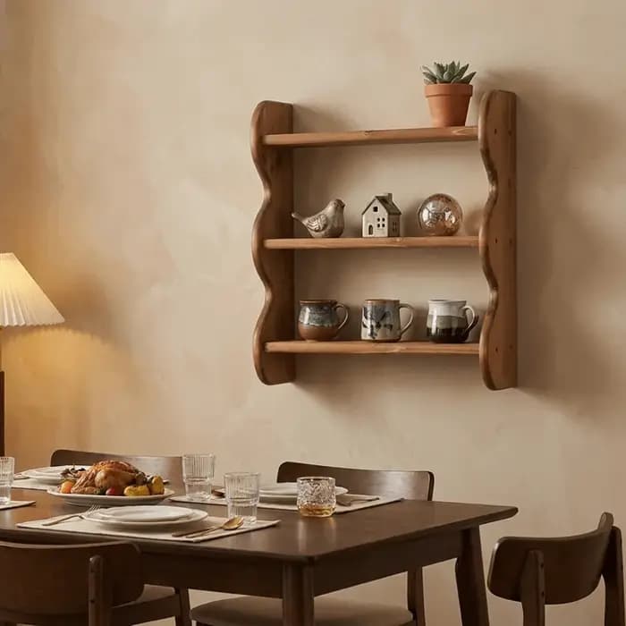 Étagère murale en bois à 3 niveaux, grande capacité, avec vis, bord ondulé, étagère murale en bois, support de rangement mural peu encombrant