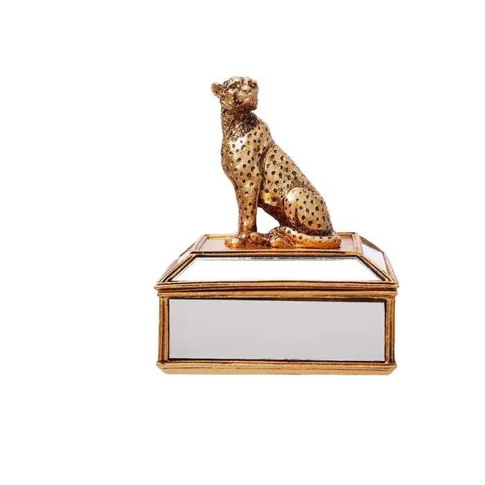 Boîte de rangement pour bijoux en forme de léopard doré effet miroir