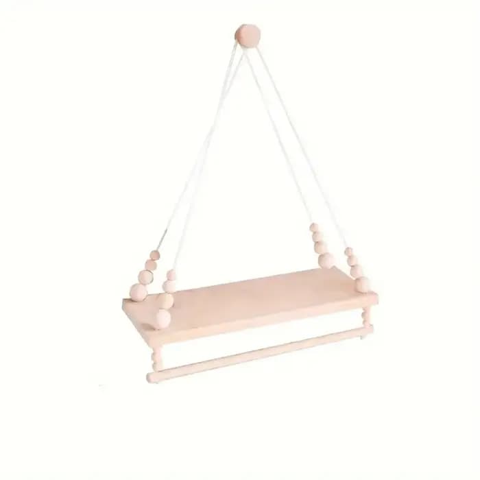 Étagère murale Boho Chic en macramé avec perles en bois et porte-serviettes