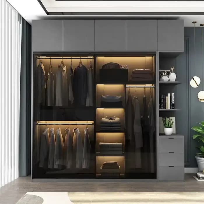 Armoire de chambre à coucher avec porte coulissante en verre